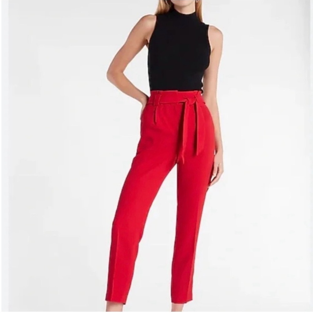 Express-Women's Red High-Waisted Ankle Pants